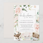 Baby Animal Blush Flowers Baby shower per post Kaart (Voorkant / Achterkant)