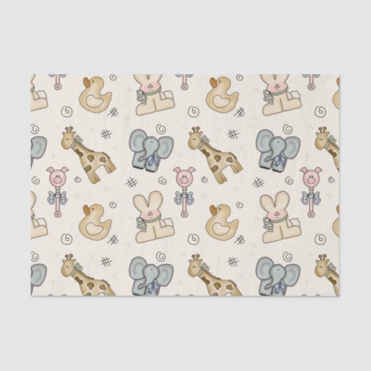 Baby Animal Elephant Pig Duck Giraffe Tissue Paper Tissuepapier (Voorkant)