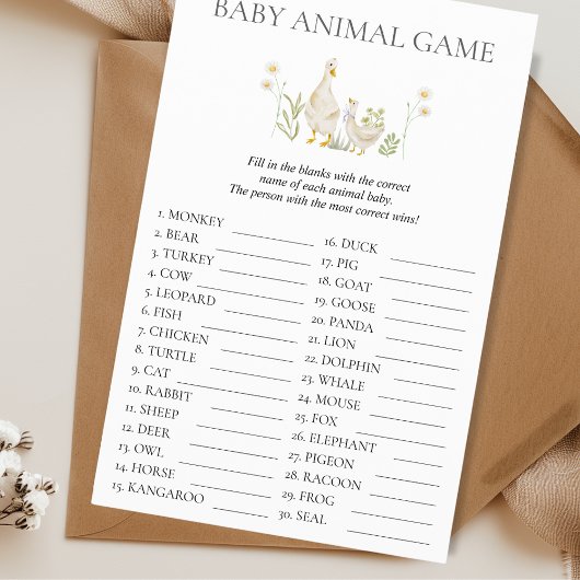 Baby Animal Game Gekke Goose Baby shower Flyer