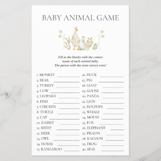 Baby Animal Game Gekke Goose Baby shower Flyer (Voorkant)