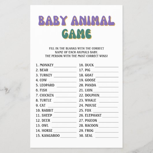 Baby Animal Game Hippie Retro Baby shower Flyer (Voorkant)