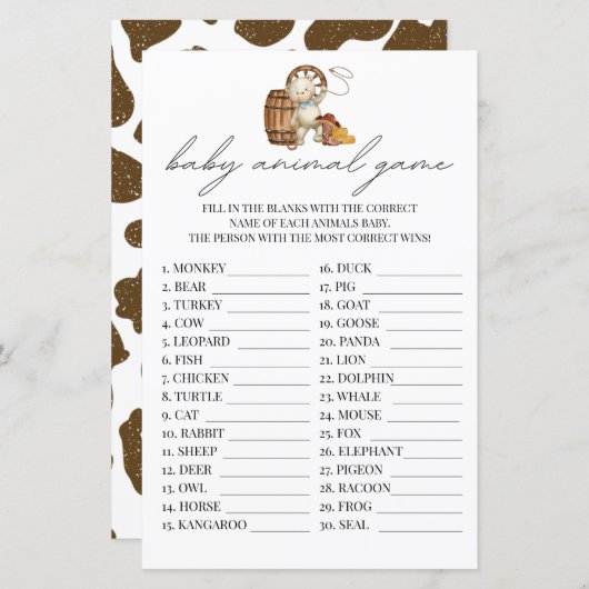 Baby Animal Game Little Cowboy Rustige Western (Voorkant / Achterkant)