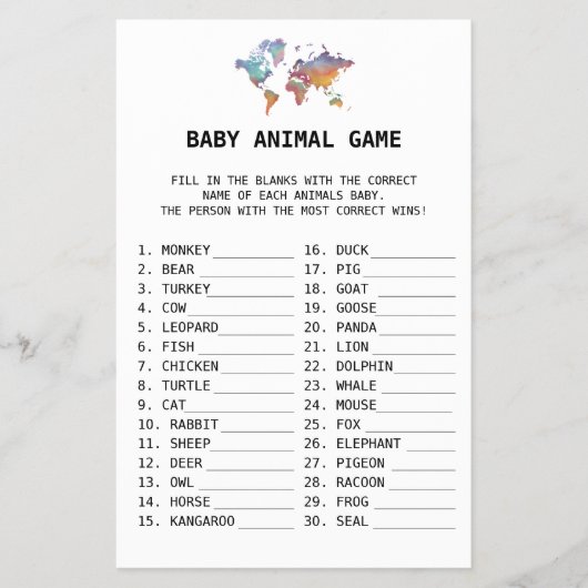 Baby Animal Game Travel Baby shower Flyer (Voorkant)