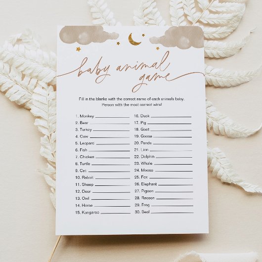 Baby Animal Game Twinkle Little Star-Baby shower Kaart