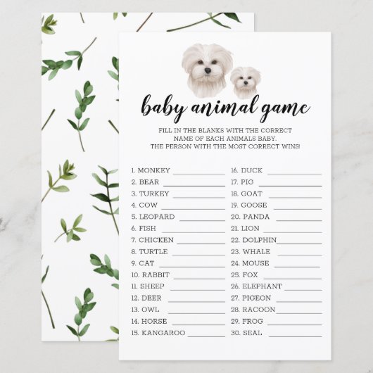 Baby Animal Game White Maltese Dog Waterverf (Voorkant / Achterkant)