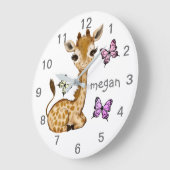 Baby Animal Giraffe Butterfly Nursery Wall Clock Grote Klok (Hoek)