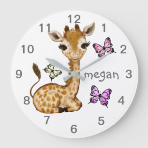 Baby Animal Giraffe Butterfly Nursery Wall Clock Grote Klok