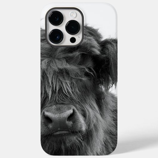 Baby animal highland cow portrait b/w phone case (Achterkant)