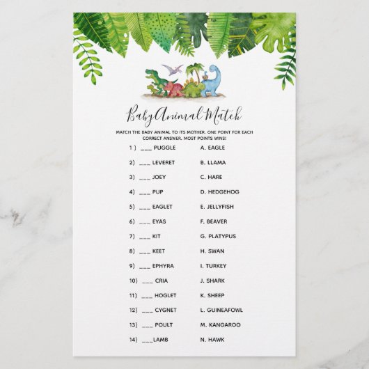 Baby Animal Match Dinosaur Baby shower Game (Voorkant)