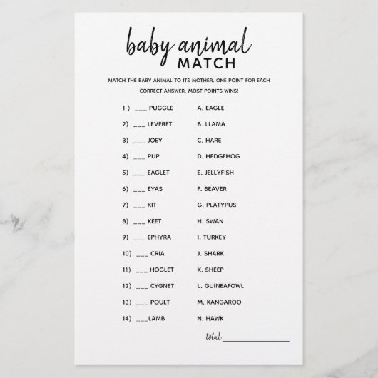 Baby Animal Match Minimalistisch Baby shower (Voorkant)