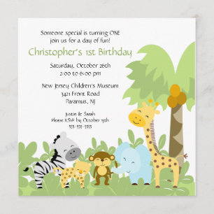 Baby Animal Oerwoud Birthday Invitation Kaart