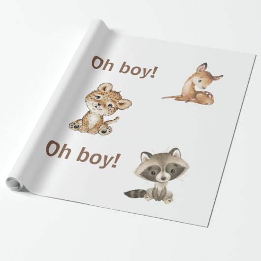 Baby Animal Oh Boy Baby shower Cadeaupapier (Uitgerold)