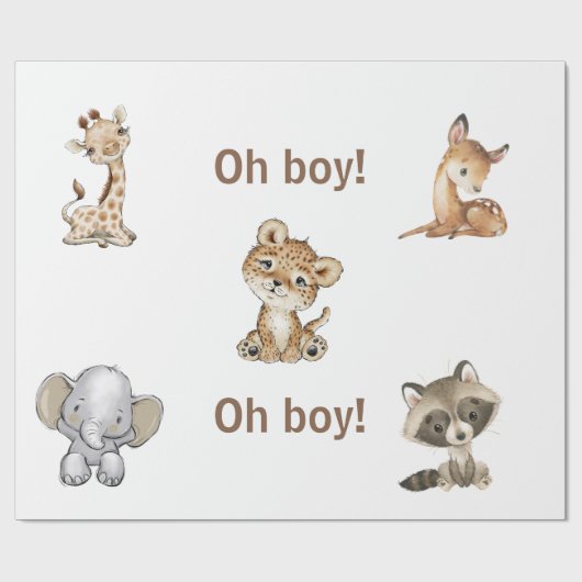 Baby Animal Oh Boy Baby shower Cadeaupapier (Vlak)