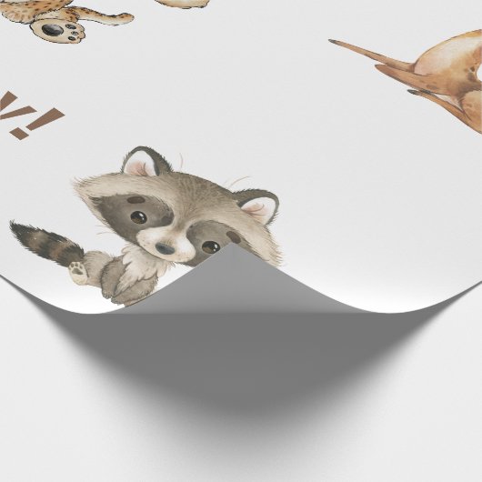 Baby Animal Oh Boy Baby shower Cadeaupapier (Hoek)