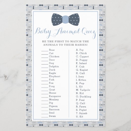 Baby Animal Quiz Baby shower Game Flyer (Voorkant)