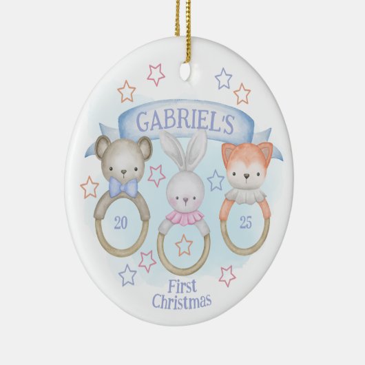 Baby Animal Rattles Baby's eerste kerst Keramisch Ornament (Rechts)