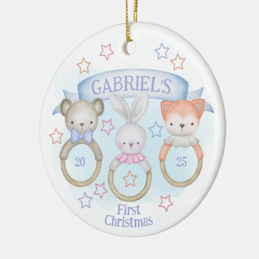 Baby Animal Rattles Baby's eerste kerst Keramisch Ornament (Links)