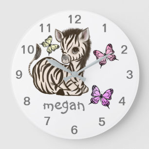 Baby Animal Zebra Butterfly Nursery Wall Clock Grote Klok