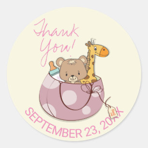 Baby Animals Baby shower Dank u wel Ronde Sticker