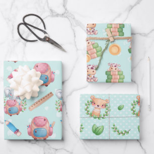 Baby Animals Blue voor Boy Inpakpapier Vel