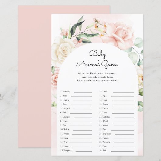 Baby Animals Boy Blue Elephant Baby shower Game (Voorkant / Achterkant)