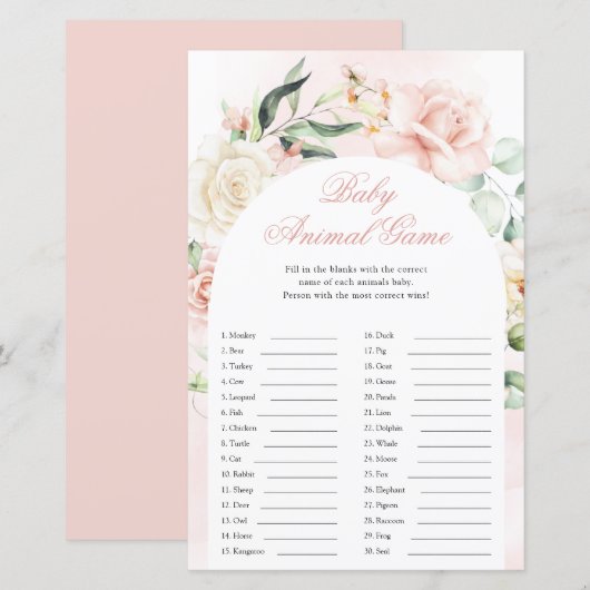 Baby Animals Boy Blue Elephant Baby shower Game (Voorkant / Achterkant)