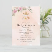 Baby Animals Carrousel Peach Baby shower Invitatio Kaart (Staand voorkant)