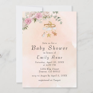 Baby Animals Carrousel Peach Baby shower Invitatio Kaart
