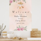 Baby Animals Carrousel Peach Baby shower Poster (Keuken)