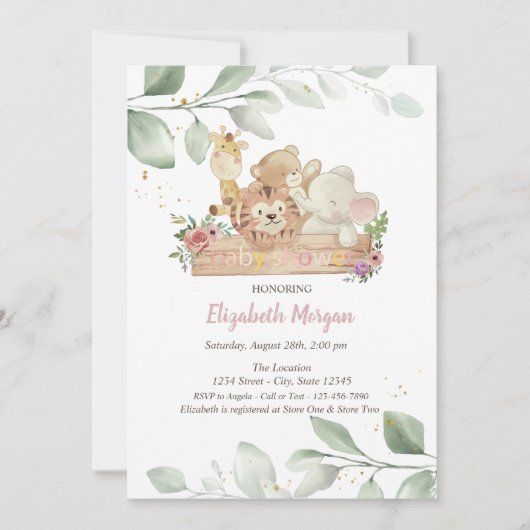 Baby Animals Flowers laten Baby shower uitnodigen Kaart (Voorkant)