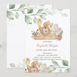 Baby Animals Forest Leaves Baby shower Invitation Kaart