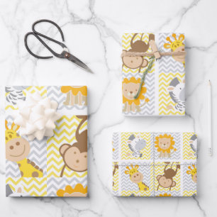 Baby Animals Giraffe, aap, leeuw, thema Zebra Inpakpapier Vel