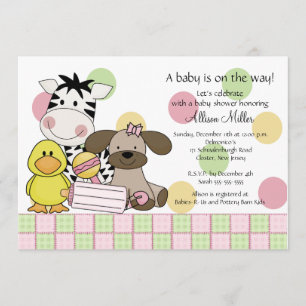 Baby Animals Girl Baby shower Invitation Kaart