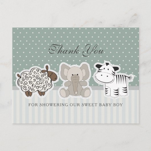 Baby Animals Green Baby shower Dank je wel Briefkaart (Voorkant)