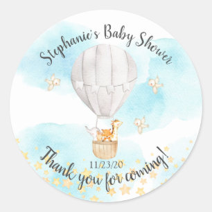 Baby Animals Hot Air Ballon Baby shower Favor Ronde Sticker