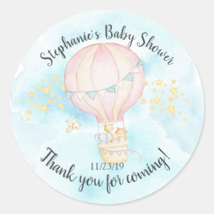 Baby Animals Hot Air Ballon Baby shower Favor Ronde Sticker