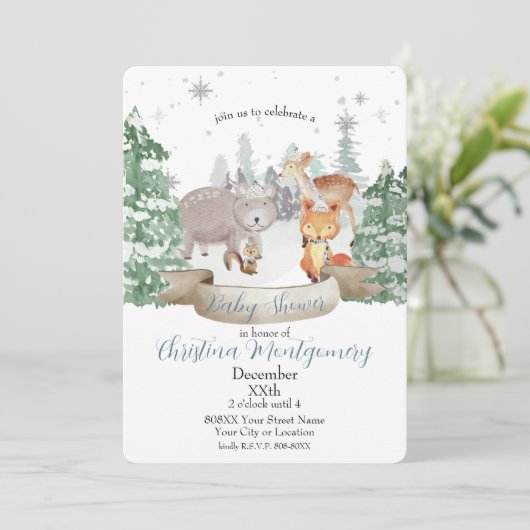 Baby Animals in een Wit bos Winterbos Kaart (Staand voorkant)