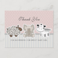 Baby Animals Roze Baby shower Dank u wel