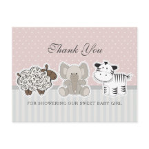 Baby Animals Roze Baby shower Dank u wel