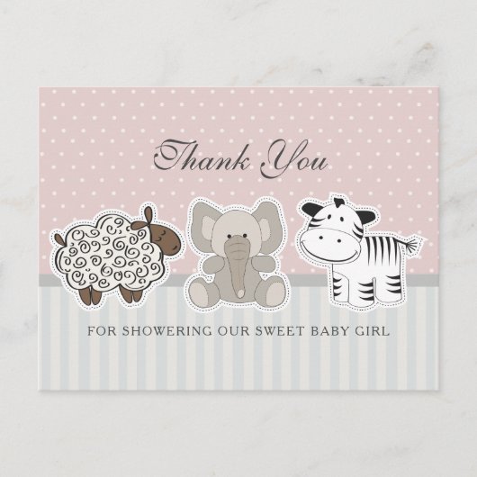 Baby Animals Roze Baby shower Dank u wel Briefkaart (Voorkant)