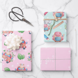 Baby Animals Roze voor meisje Inpakpapier Vel