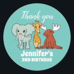 Baby Animals Safari en Zoo Kids Birthday Party Ronde Sticker<br><div class="desc">Een feestje voor kinderen,  jongens of meisjes die van dieren houden. Ideaal voor kinderen op verjaardagsfeestje,  feestvieren en dankjewel op het label. U kunt de tekst voor baby shower of andere gelegenheid en partij ook aanpassen.</div>