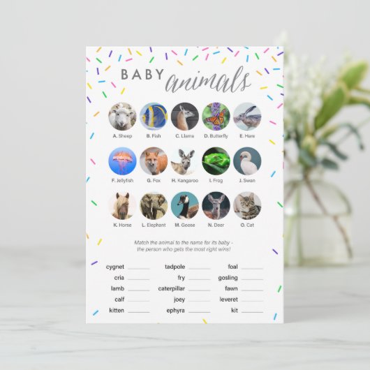 Baby Animals Shower Game Card - Naar verluidt bedr Programmakaart (Staand voorkant)