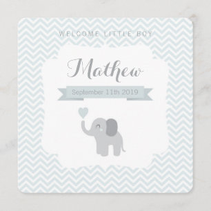 Baby Announcement Boy Elephant Chevron Heart Aankondiging