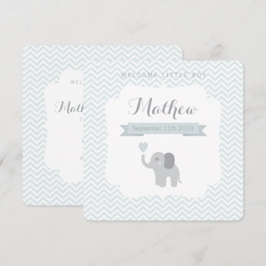Baby Announcement Boy Elephant Chevron Heart Aankondiging (Voorkant / Achterkant)