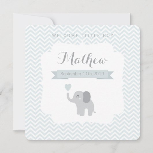Baby Announcement Boy Elephant Chevron Heart Aankondiging (Voorkant)