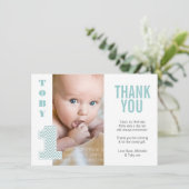 Baby Aqua Chevron 1e Verjaardag Dank u Foto Bedankkaart (Staand voorkant)