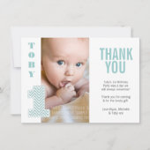 Baby Aqua Chevron 1e Verjaardag Dank u Foto Bedankkaart (Voorkant)