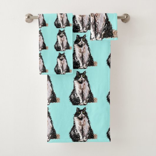 Baby Aqua Tuxedo Black Cat Girls Towel Set Bad Handdoek (Insitu)