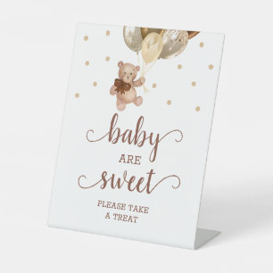 Baby are Sweet Teddy Bear Brown Gold Dessert Table Reclamebord Met Voetstuk
